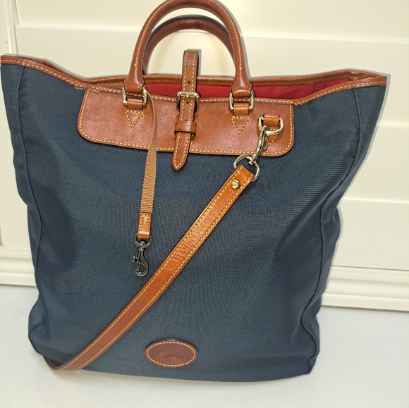 Brown LEATHER and Navy Canvass Men's Messenger Bag - Picture 16 of 16